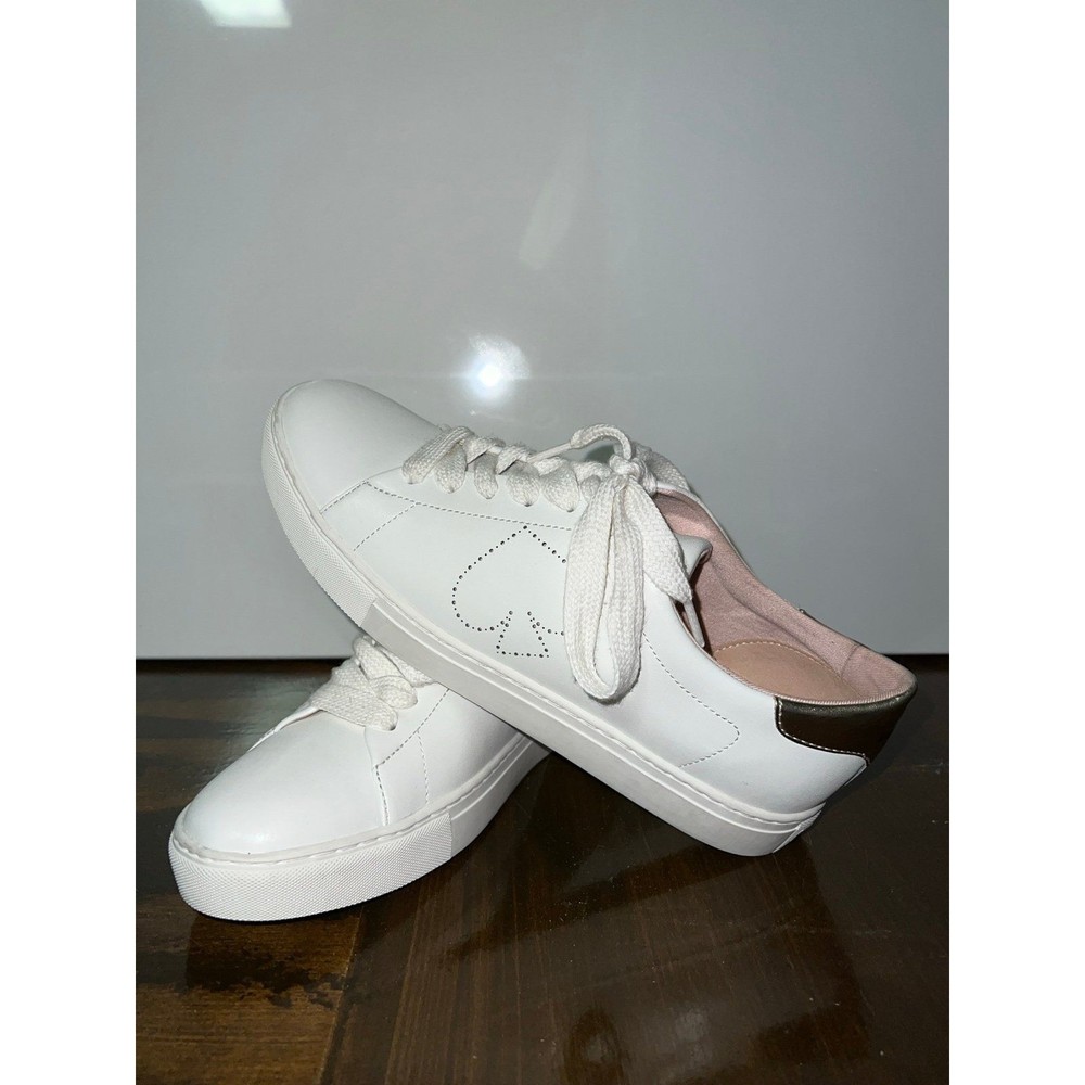 Kate Spade Angelise White Gold Leather Silhouette Sneakers Size 11